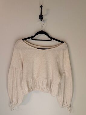 American Eagle Outfitters Cream Long Sleeve Cropped Blouse